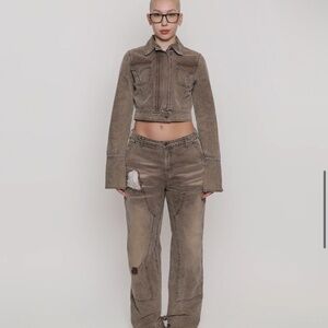 Musebrnd Marlei II Brown Denim Jacket & Carpenter Pant Set, Distressed, Size M